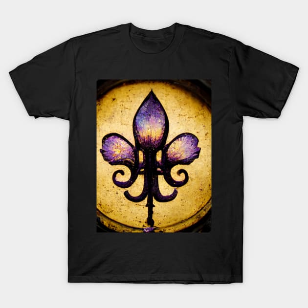 Gold and Purple Fleur De Lis on Lamp Post T-Shirt by mw1designsart